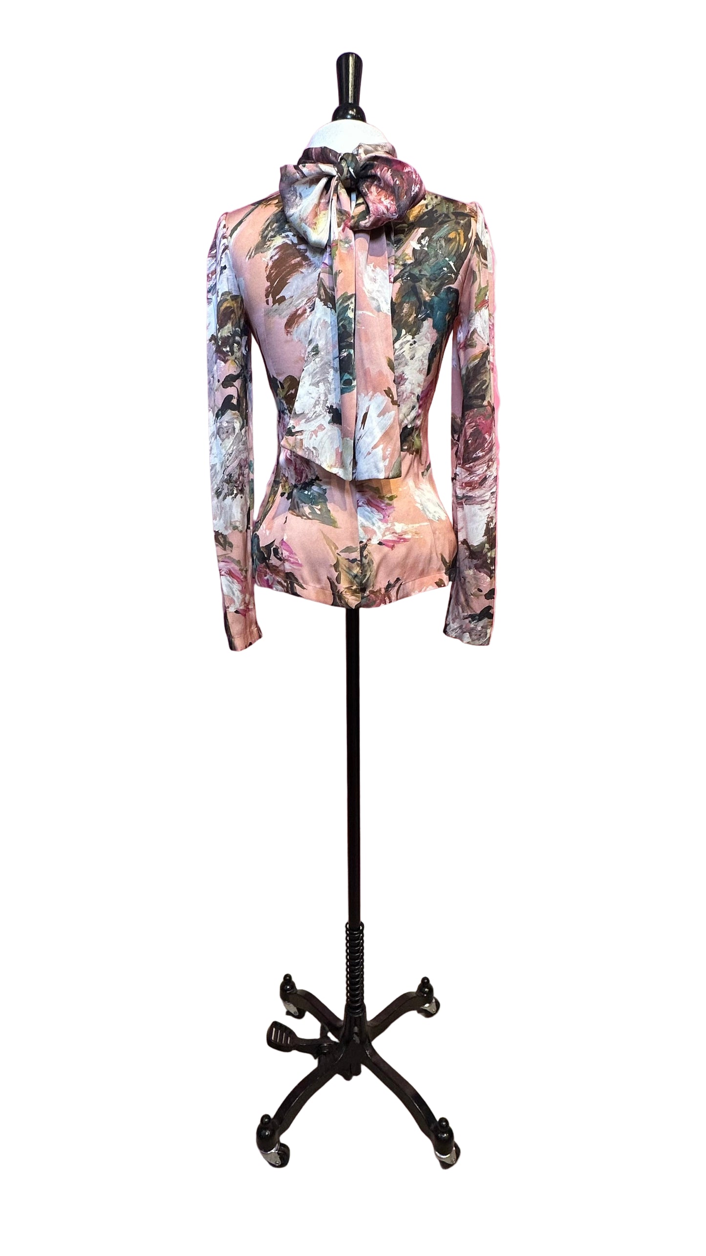 Dolce & Gabbana - Pink painted rose print long sleeve blouse - 36
