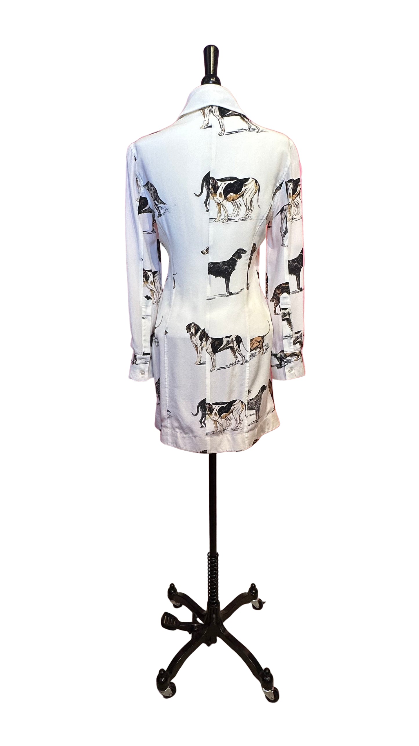 Stella McCartney - White dog print long sleeve silk shirt dress - 38