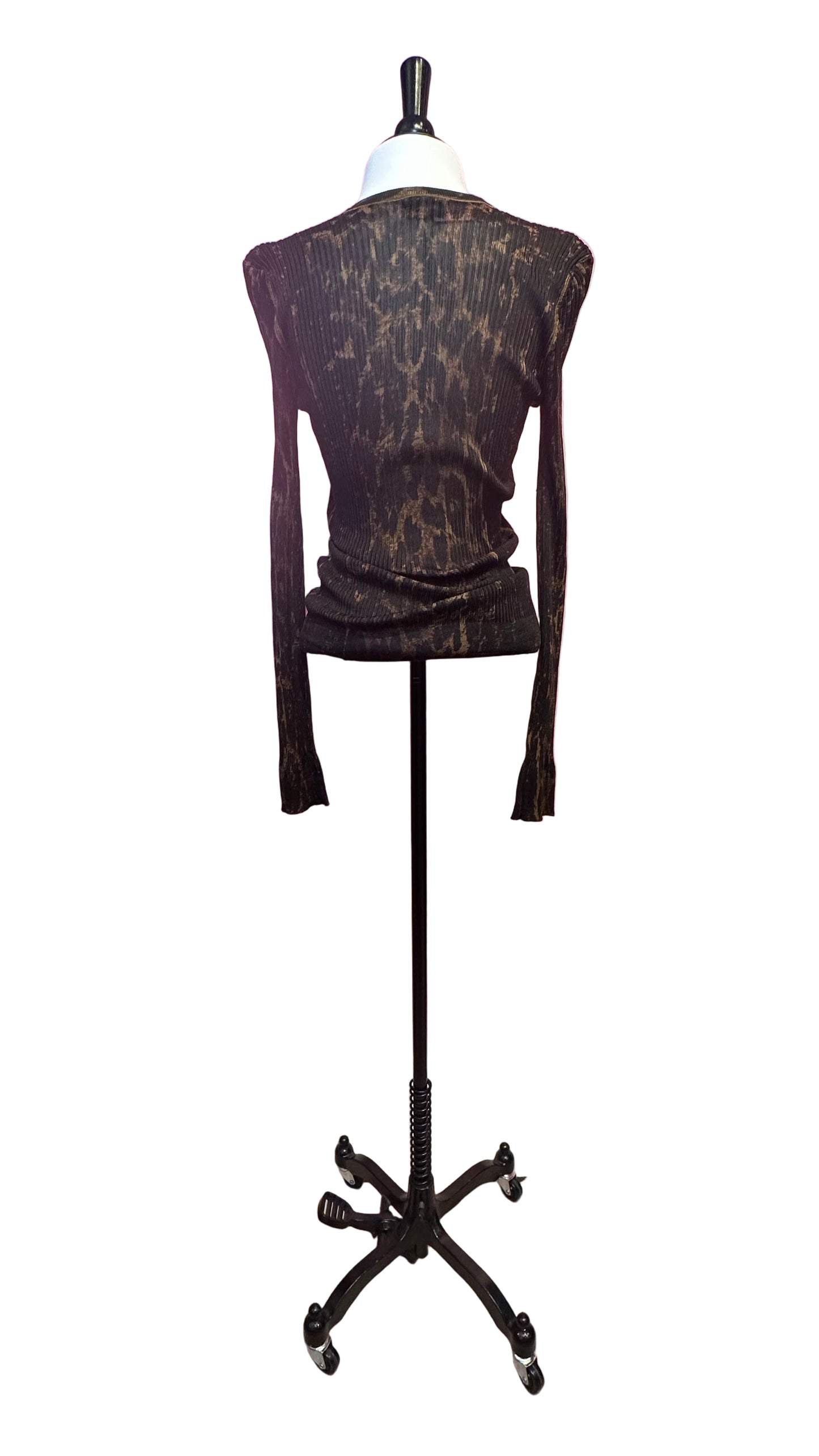 Tom Ford - Black green leopard print silk knit top - Small