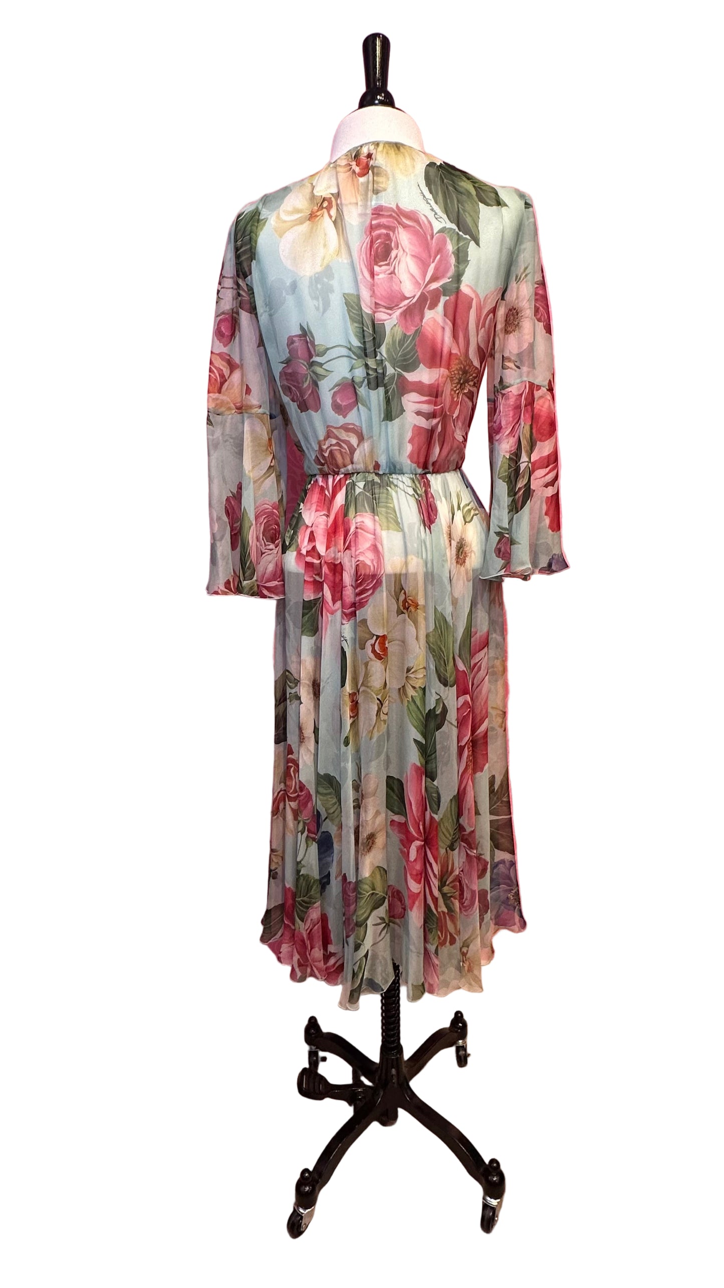 Dolce & Gabbana - Seafoam green sheer silk floral wrap dress - 40