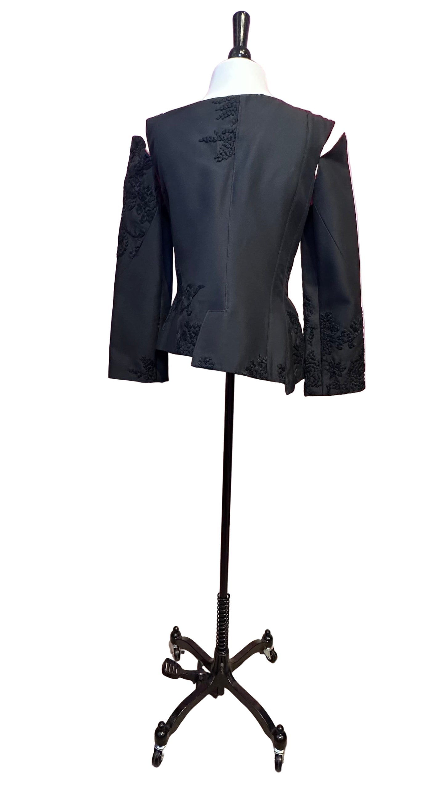 Christian Lacroix - Black floral fitted blazer hot pink lining detachable sleeves - 40
