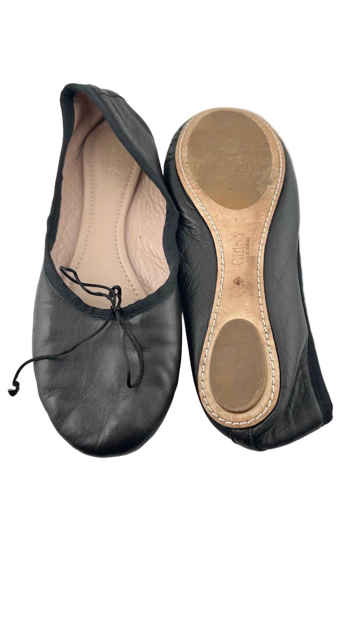 Chloe - Black Leather Flats - 41