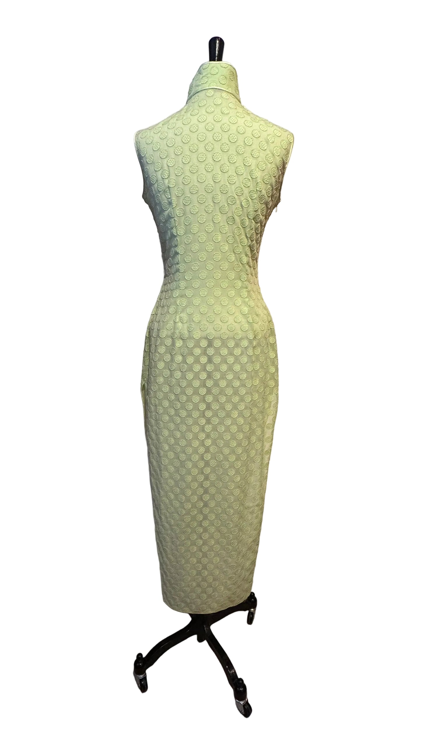 Shanghai Tang - Vintage Lime Green Polka Dot Dress - Small