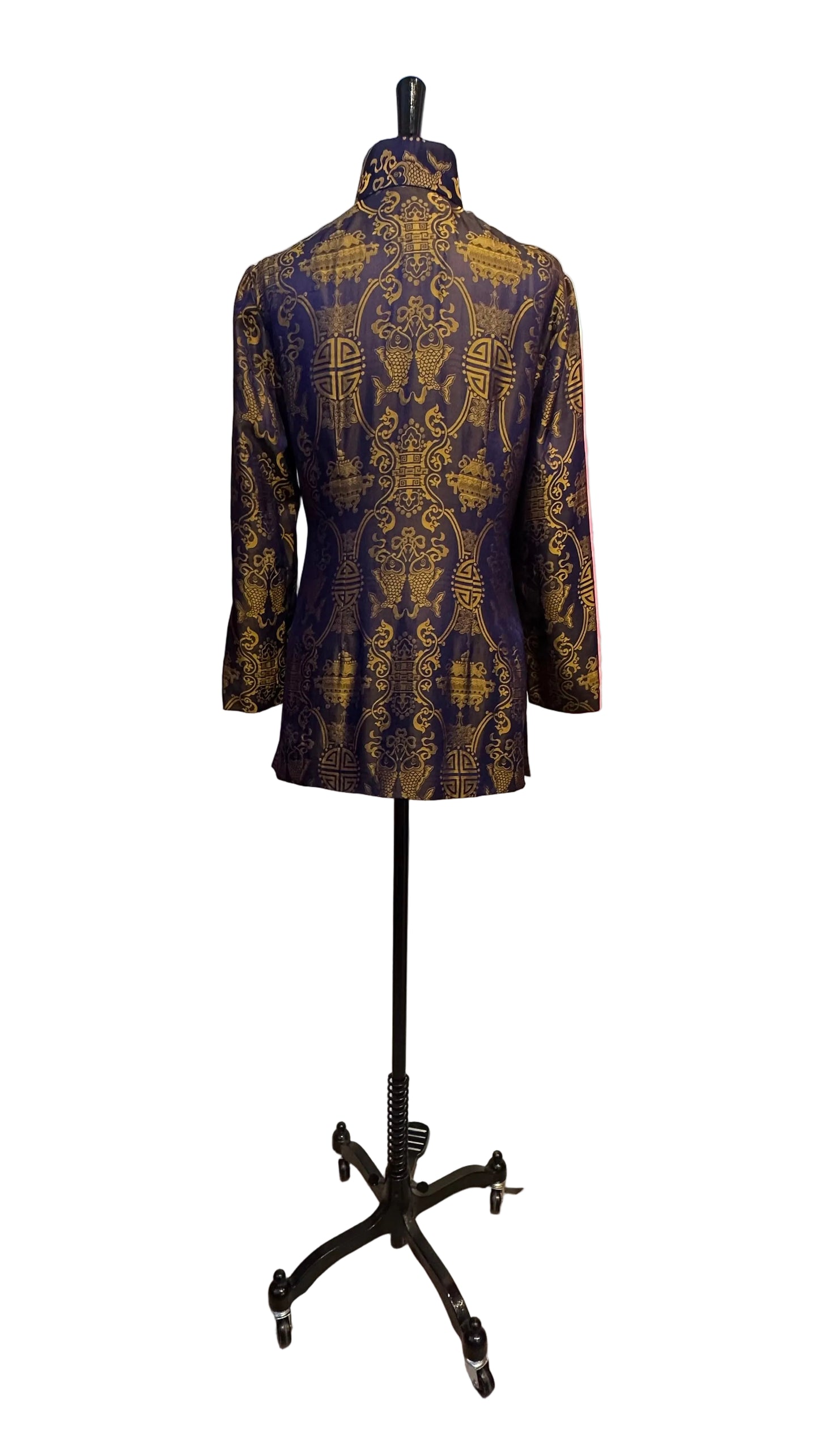 Shanghai Tang - Vintage Blue Gold Silk Shirt - Medium