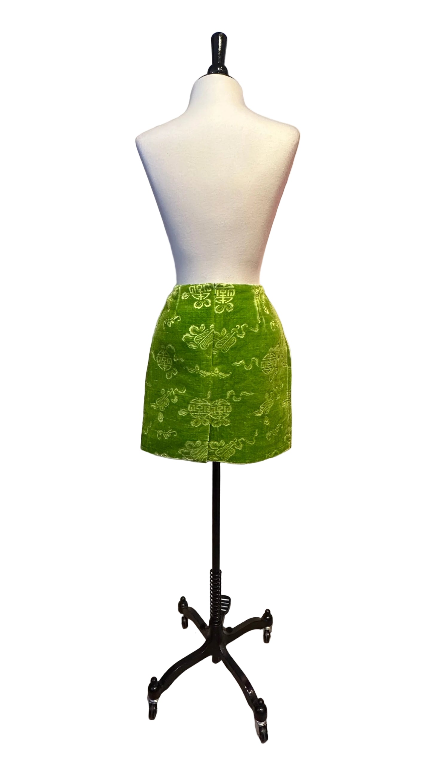 Shanghai Tang - Green Plush Velvet Skirt - Small