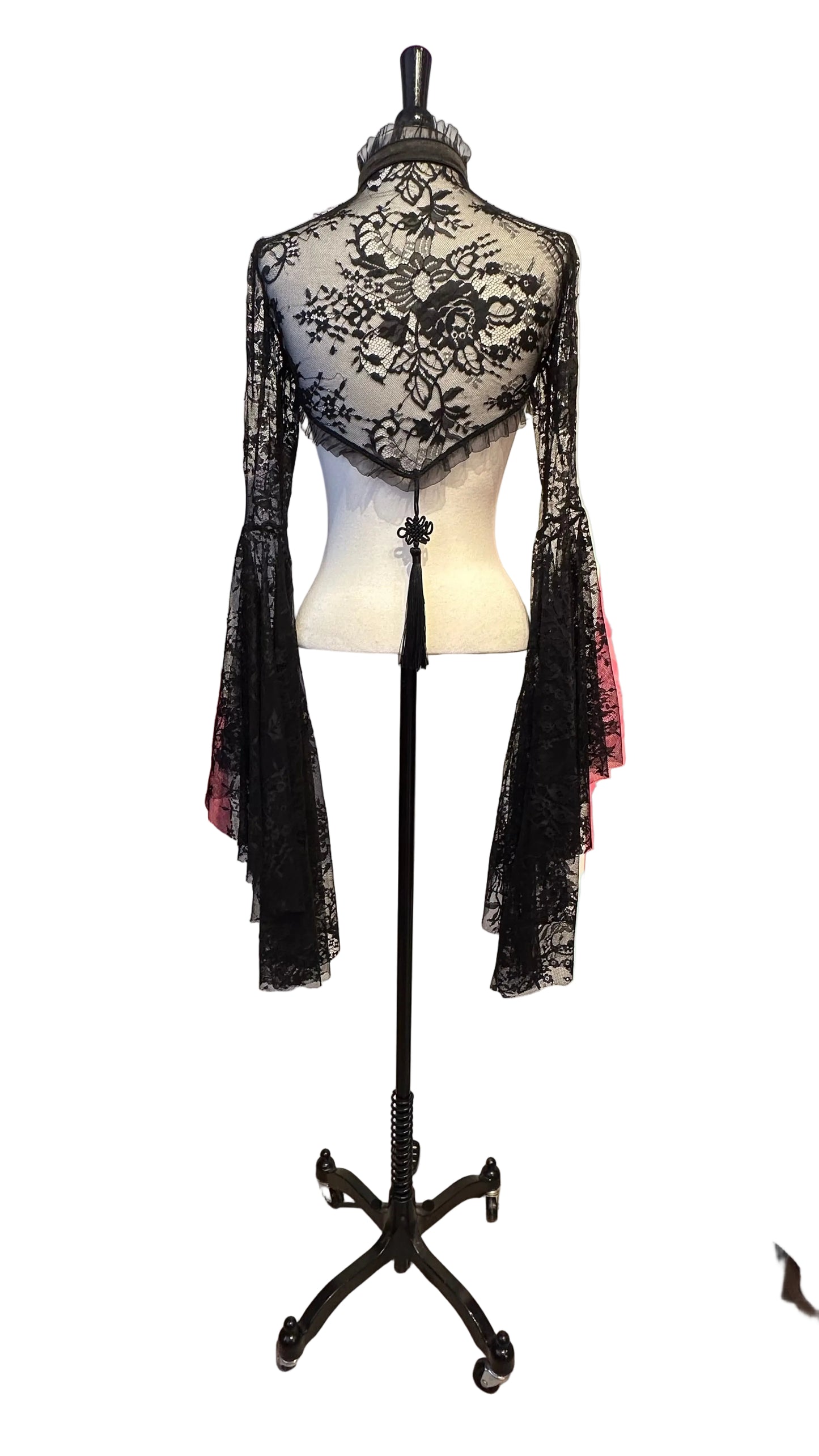 DESIGNER - Black Lace Long Sleeve Victorian Bolero Top - Small