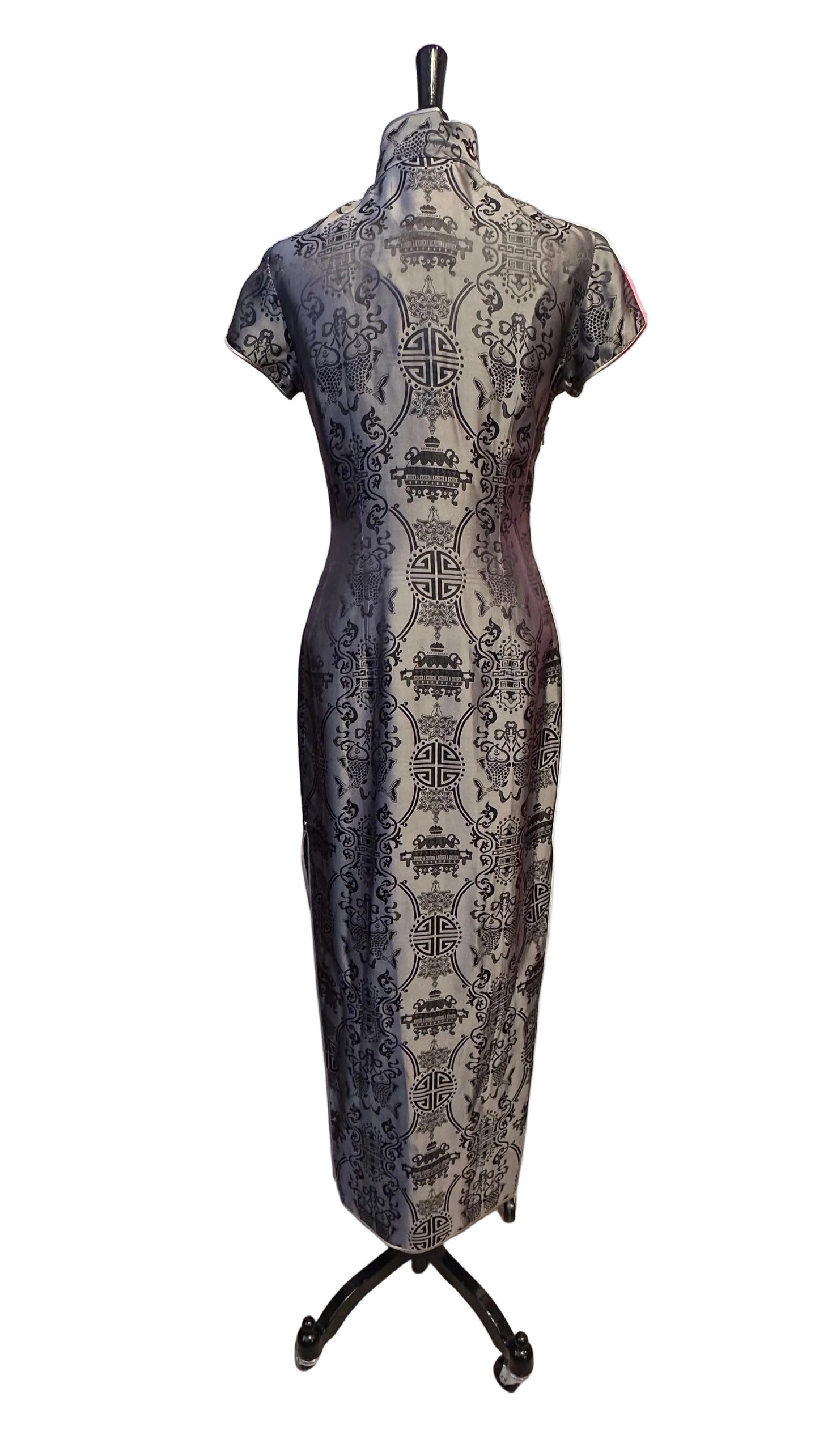 Shanghai Tang - Vintage Grey Black Silk Cheongsam Dress - Small