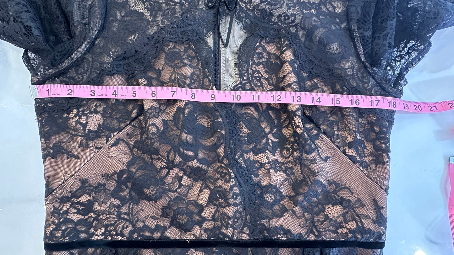 Marchesa Notte - Black Lace Long Sleeve Top - 12
