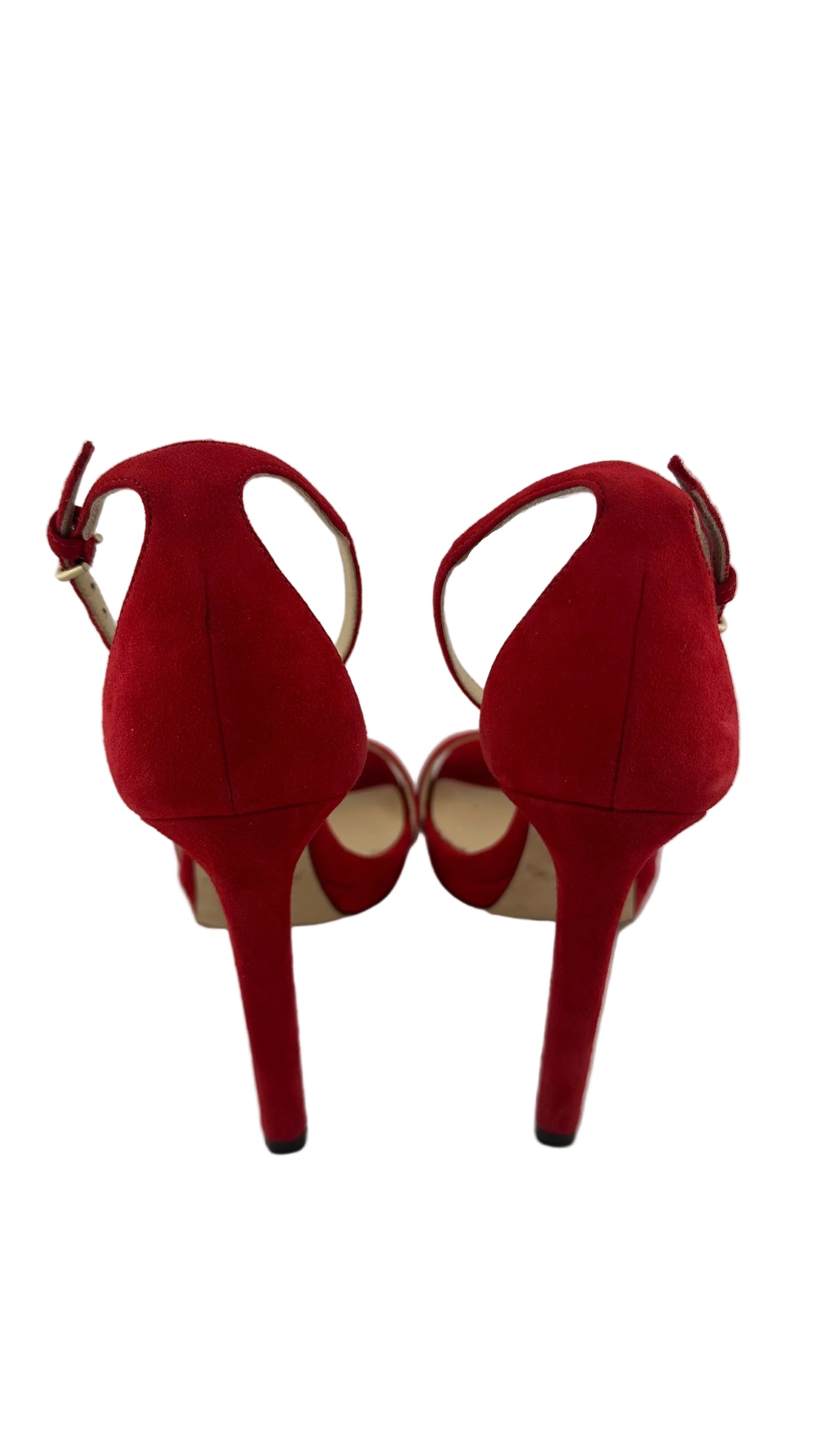 Jimmy Choo - Red Suede Ankle Strap Heel - 36.5