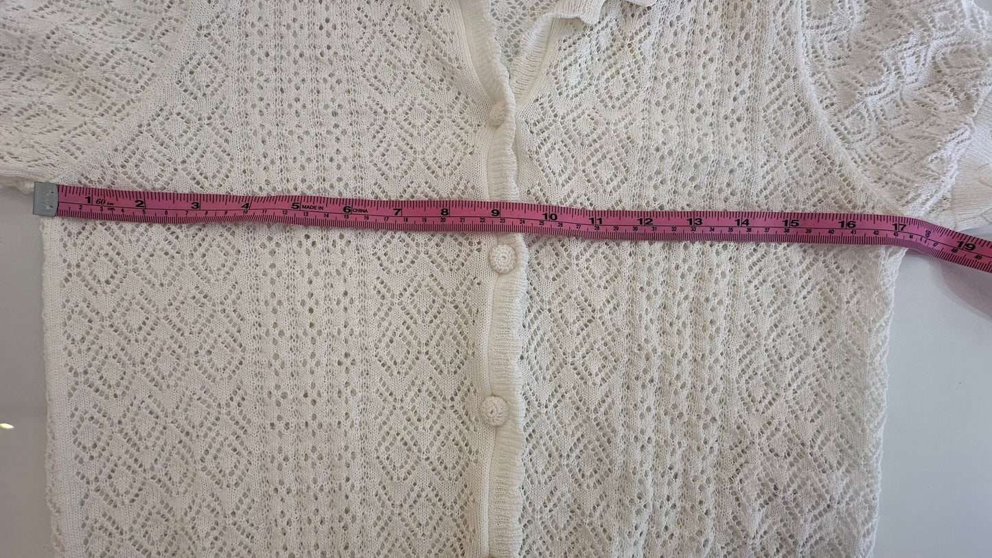 DOEN - Evaline Ivory Knit Cutout Short Sleeve Cardi - Small