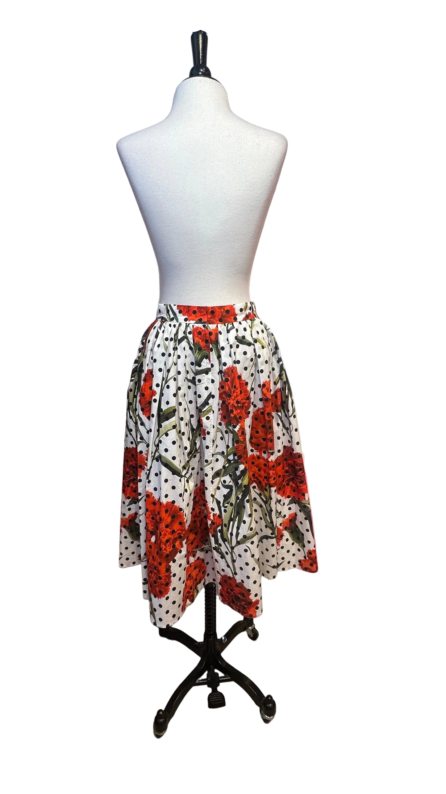 DOLCE & GABBANA - White Red Black Floral Polka Dot Skirt - 40