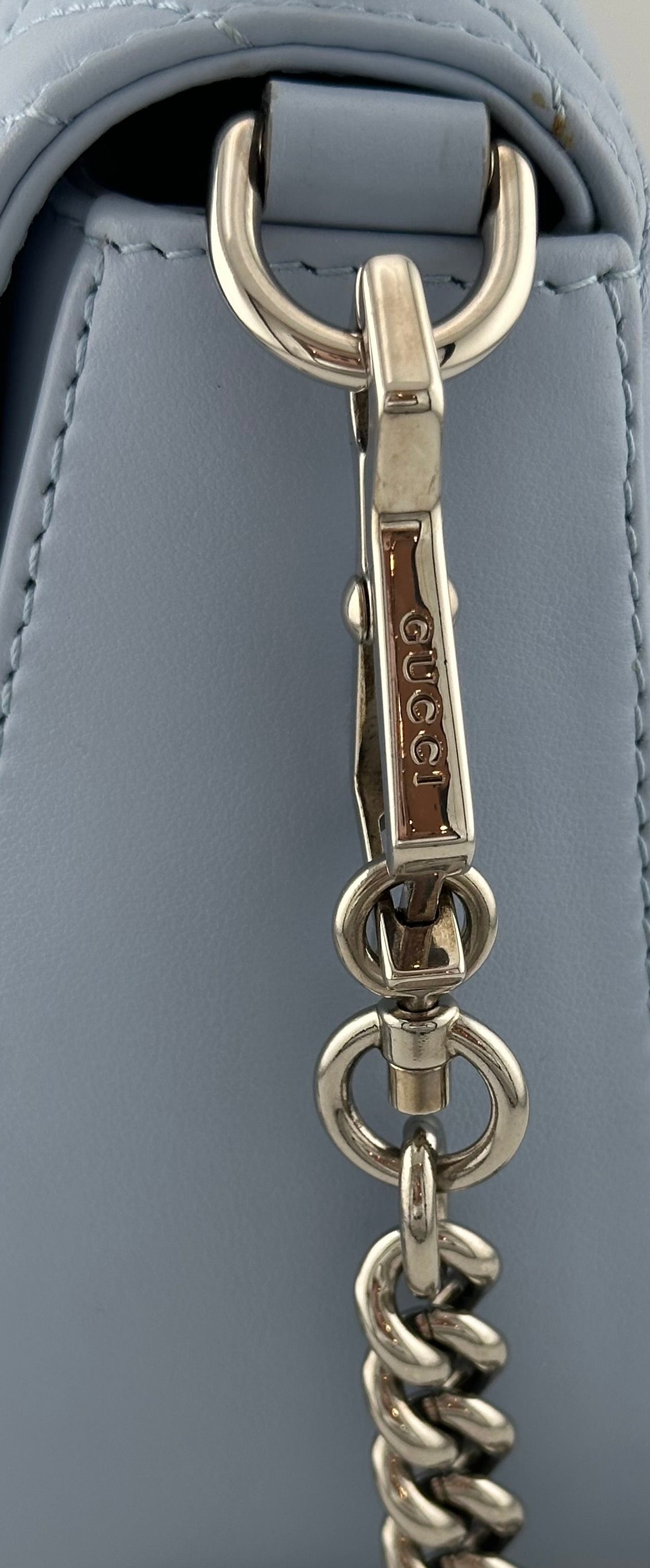 Gucci - Blue Matelasse Leather Mini GG Marmont Top Handle Bag