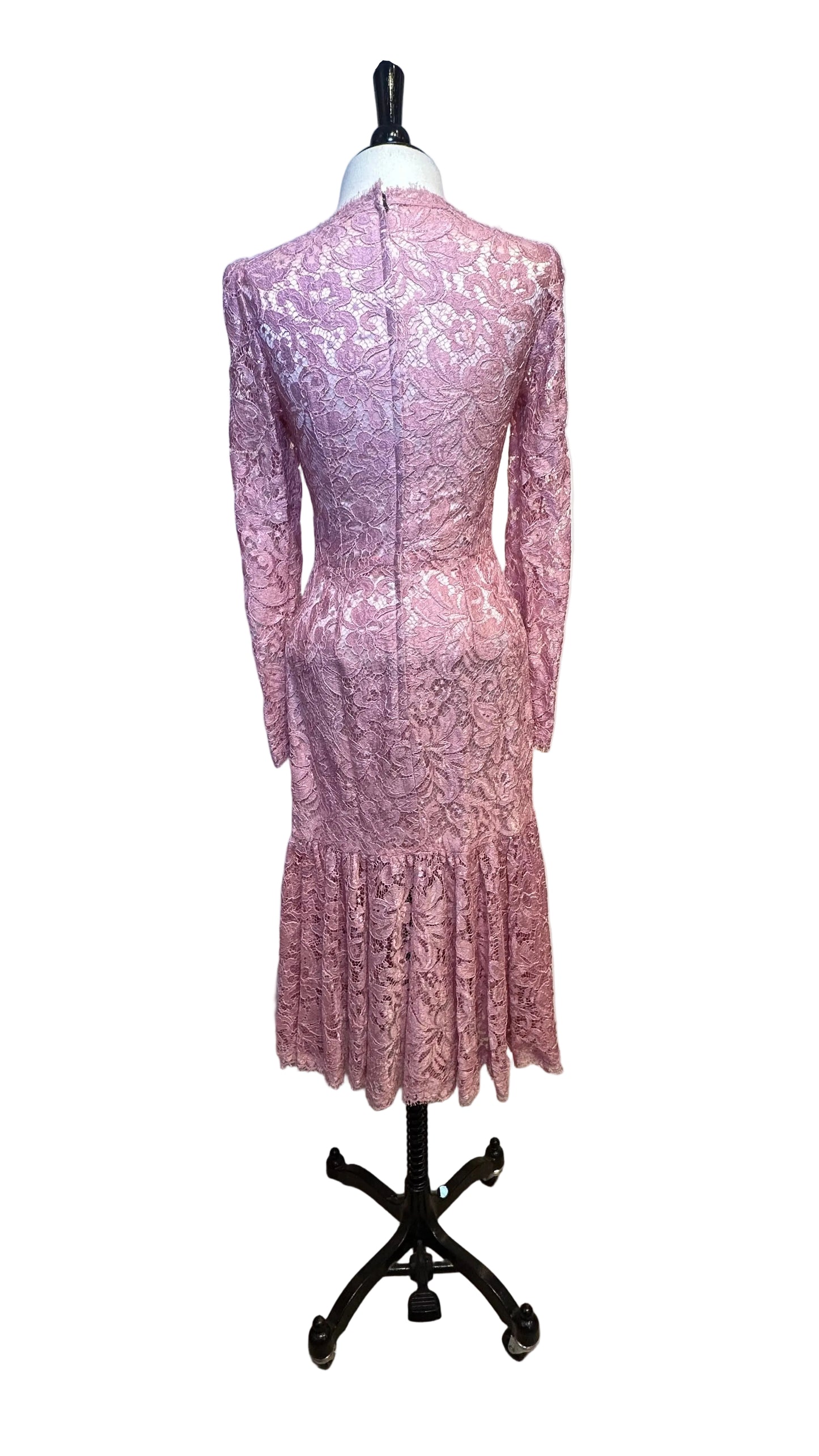 DOLCE & GABBANA - Pink Lace Flounce Midi Dress - 38