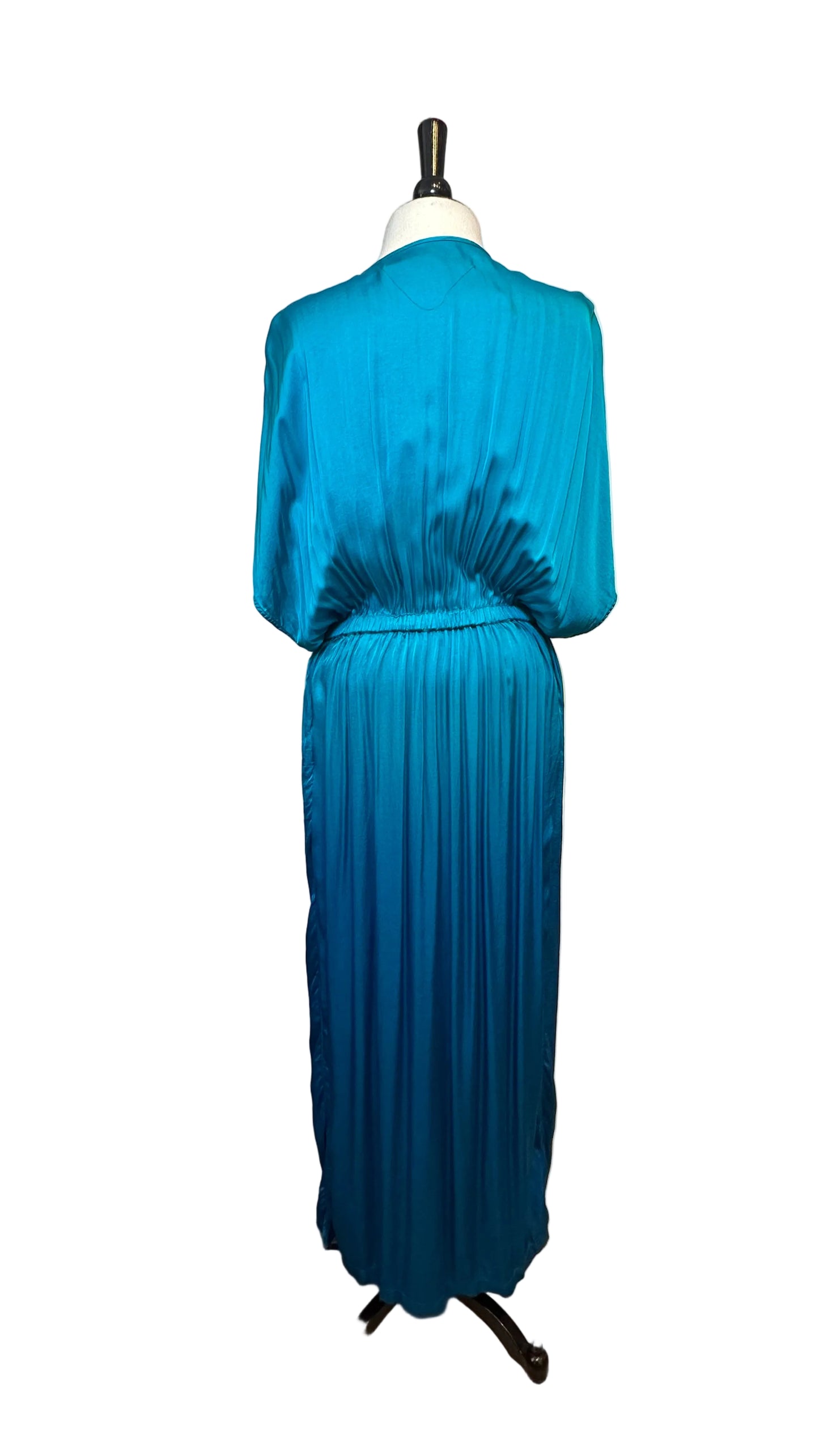 Raquel Allegra - Diane Aqua Dip Dye Wrap Maxi Dress - 2