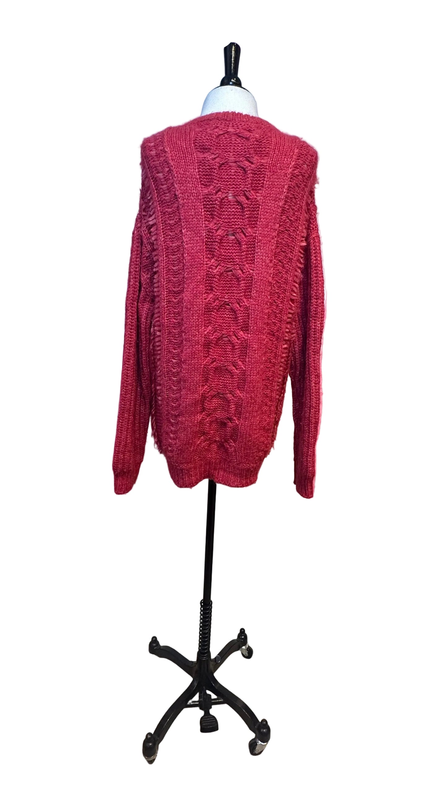 Stella McCartney - Red Cable Knit Frayed Fringe Knit Sweater - 38