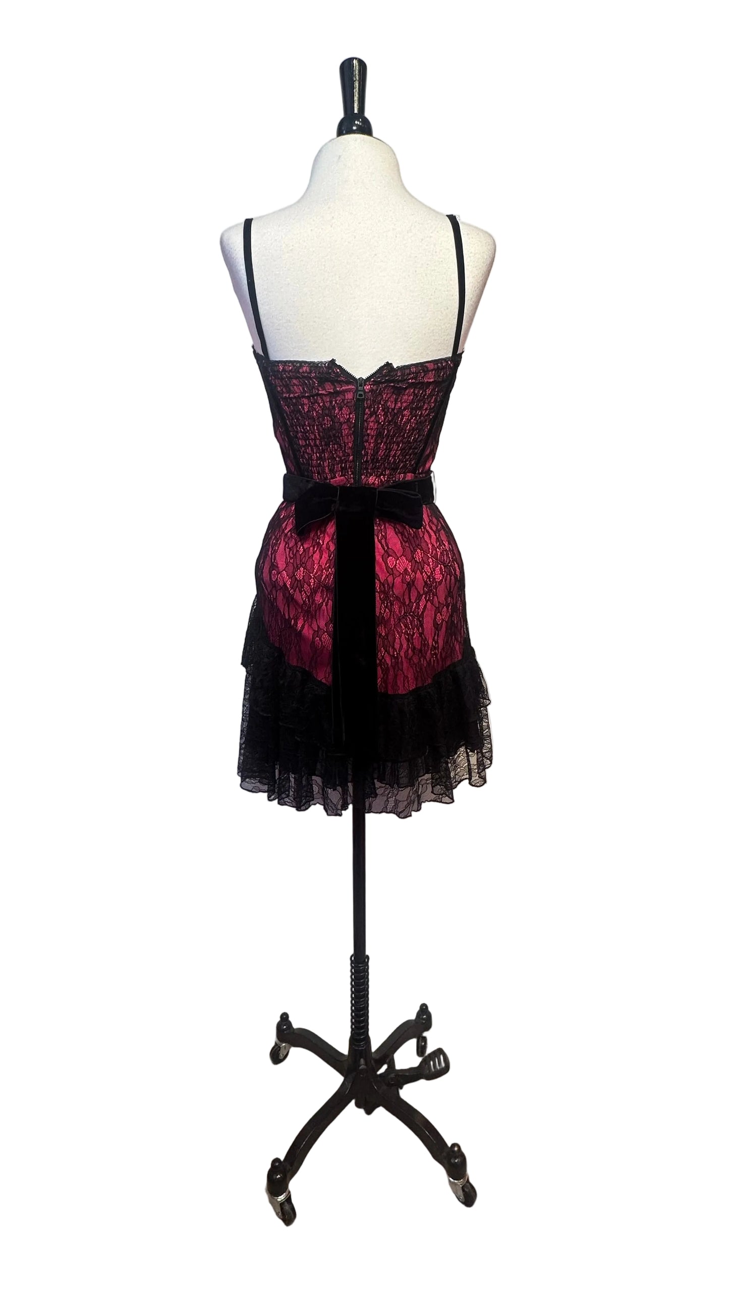 Alice + Olivia - Chantil Hot Pink and Black Lace Mini Dress - 0