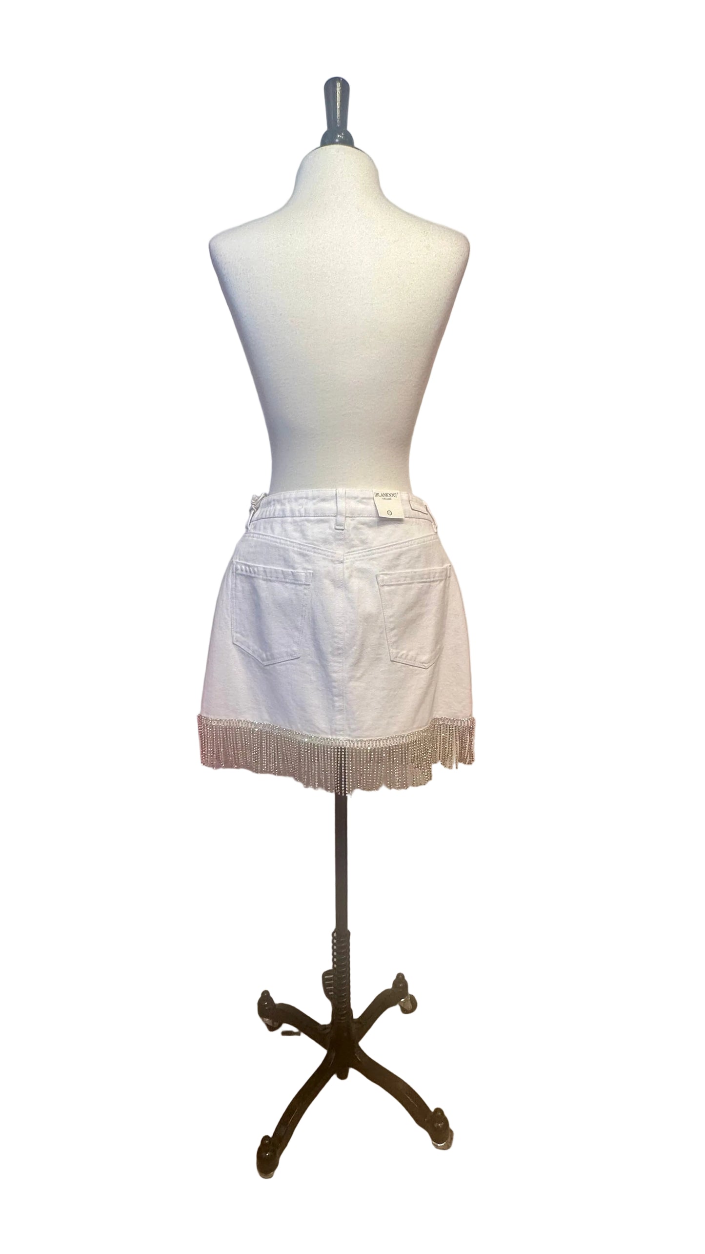 BLANKNYC - White Rhinestone Fringe Denim Miniskirt - 27