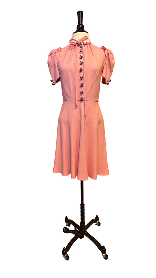 Dolce & Gabbana - Pink short sleeve dress silver buttons - 40 - as is