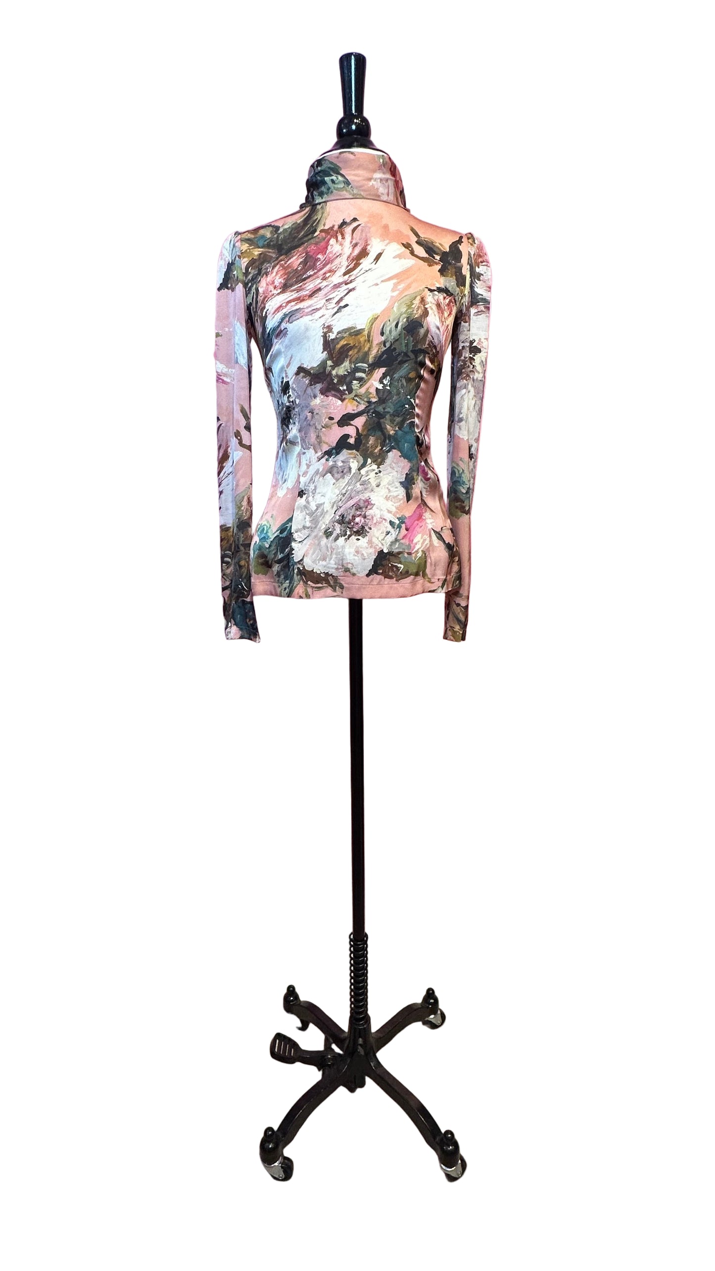 Dolce & Gabbana - Pink painted rose print long sleeve blouse - 36