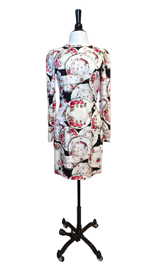 Dolce & Gabbana - Rose china plates print long sleeve dress - 40
