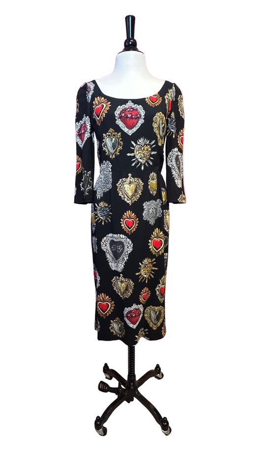 Dolce & Gabbana - Black Corazon print long sleeve dress - 40