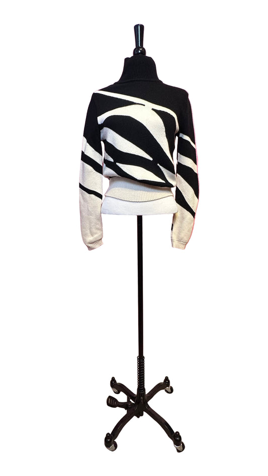 Dior - Black cream striped knit turtleneck - 4