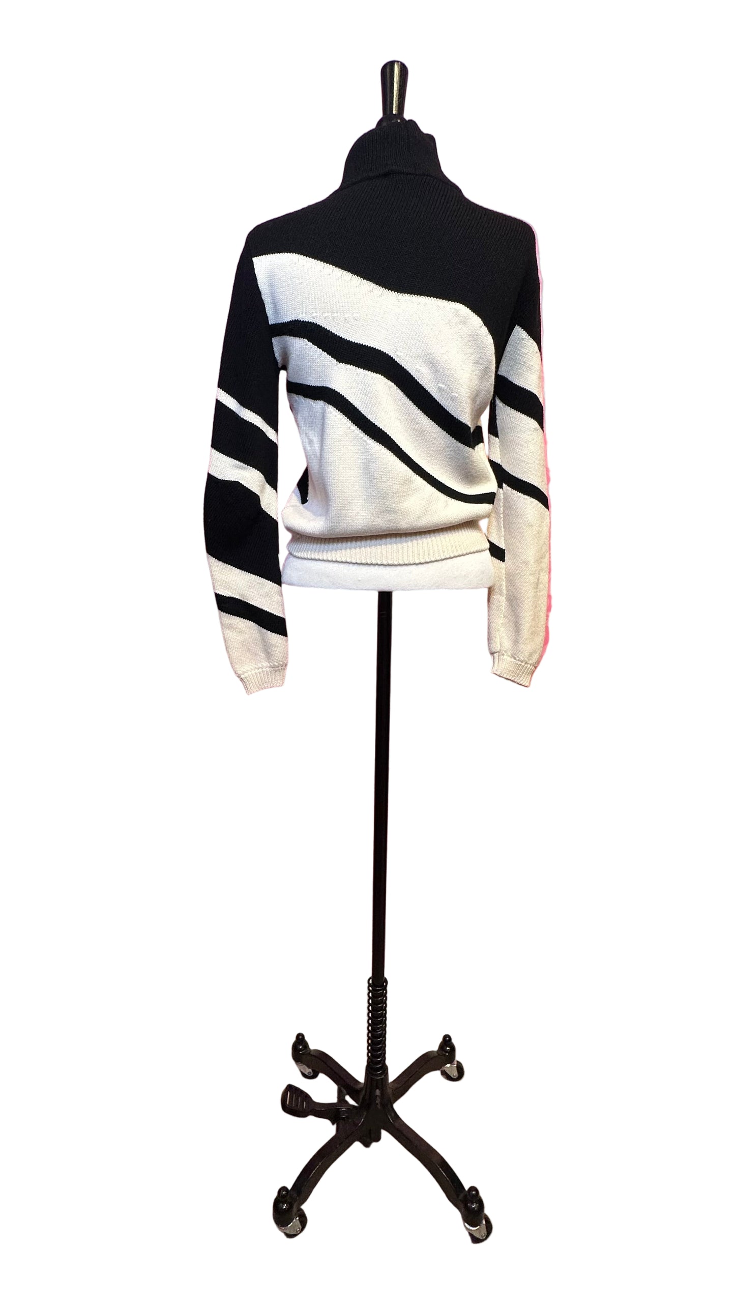 Dior - Black cream striped knit turtleneck - 4