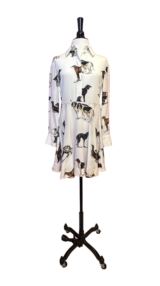 Stella McCartney - White dog print long sleeve silk shirt dress - 38