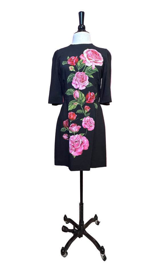 Dolce & Gabbana - Black rose print 3/4 sleeve dress - 40