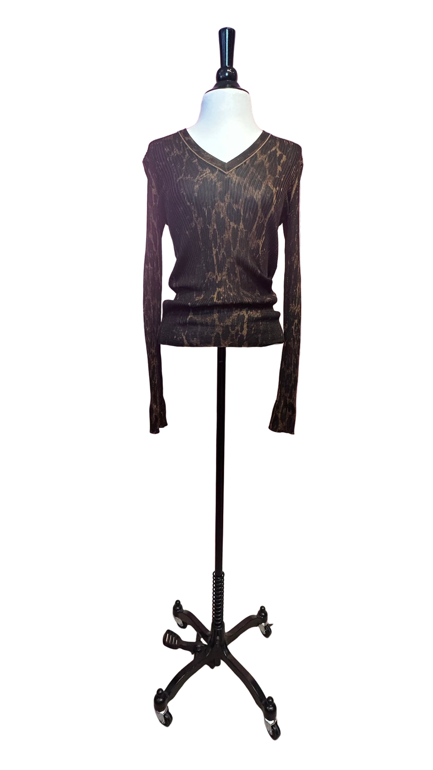 Tom Ford - Black green leopard print silk knit top - Small