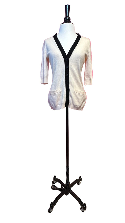 Ralph Lauren Black Label - Cream black cashmere 3/4 sleeve cardigan - S/M