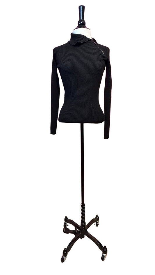 Dior - black wool ribbed asymmetric zip turtleneck sweater - 6