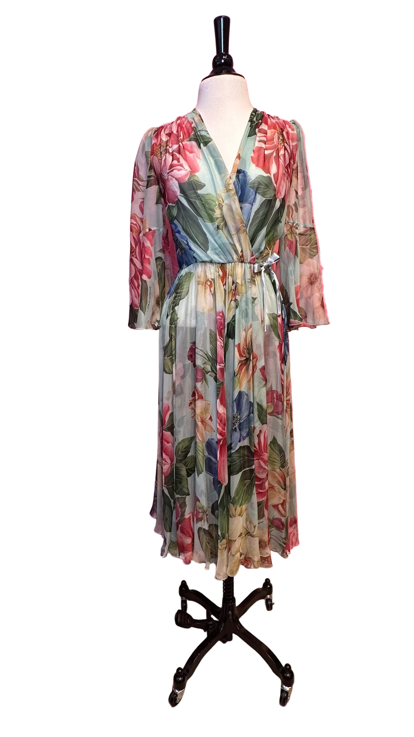 Dolce & Gabbana - Seafoam green sheer silk floral wrap dress - 40