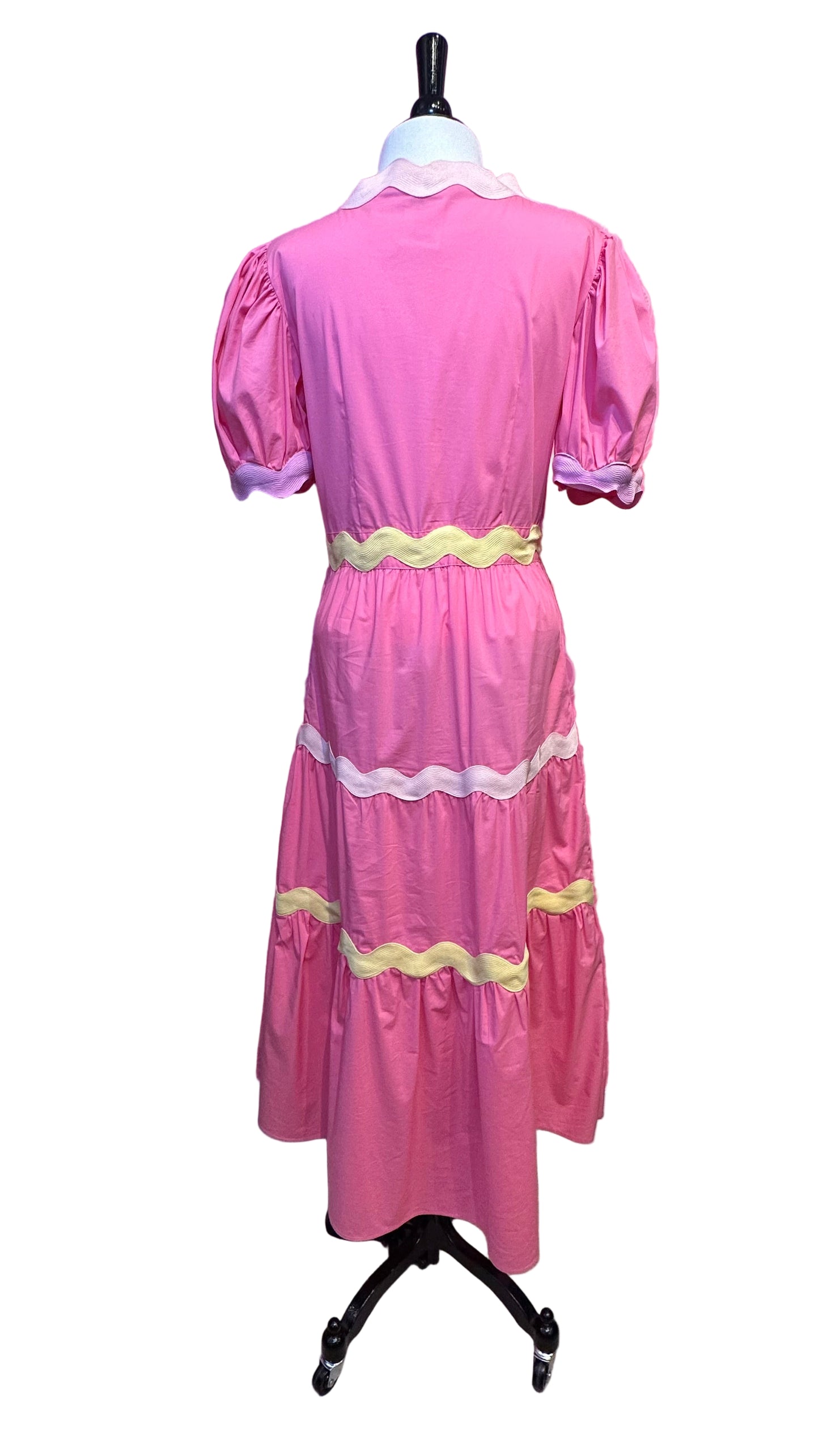 Celia B - Pink puffed sleeve ric rac trim dress - Large