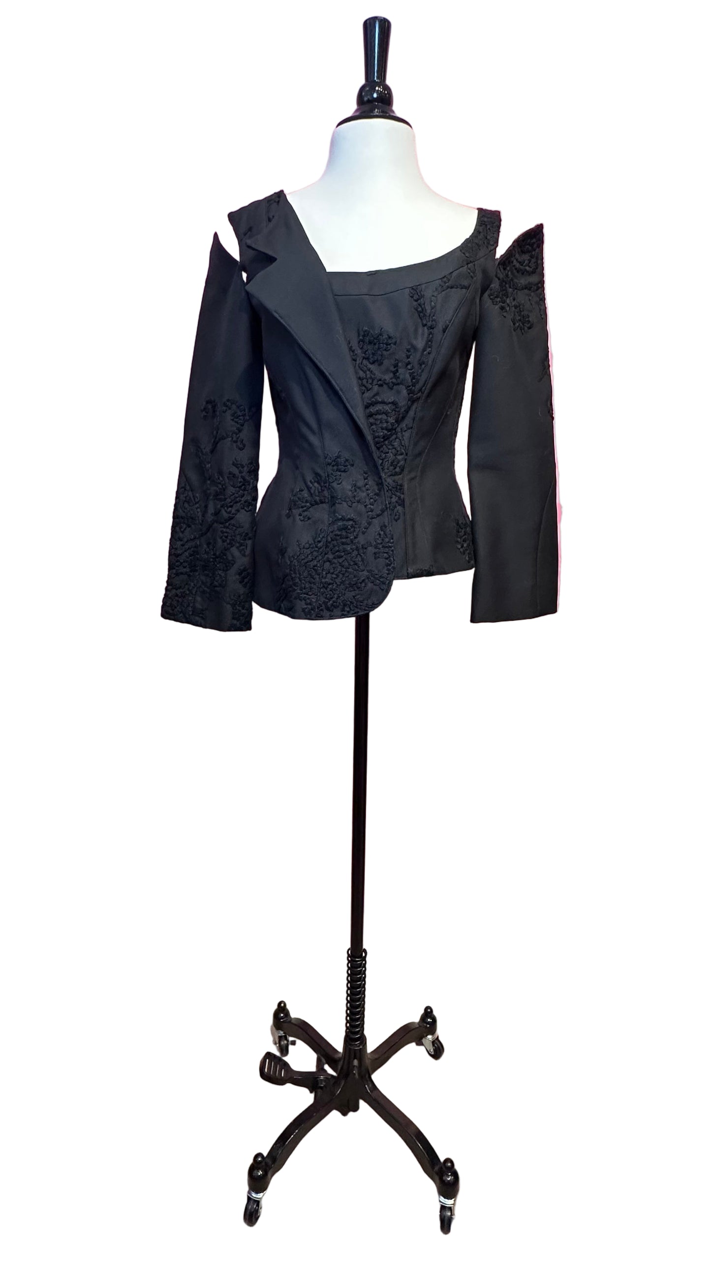 Christian Lacroix - Black floral fitted blazer hot pink lining detachable sleeves - 40