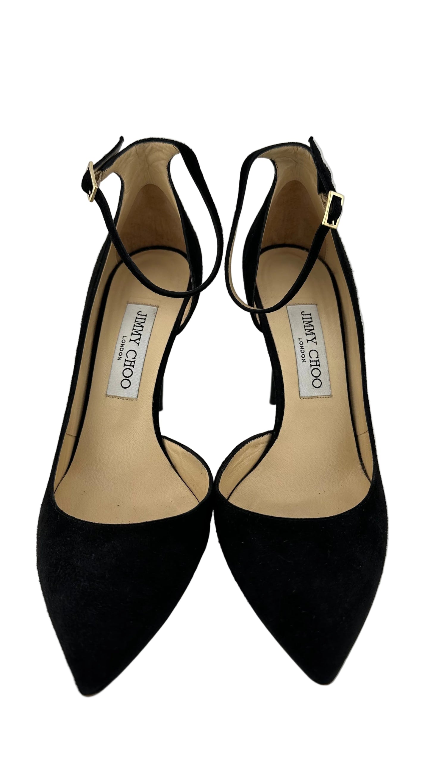 Jimmy Choo - Lucy Black Suede Ankle Strap D'Orsay Heels - 38.5