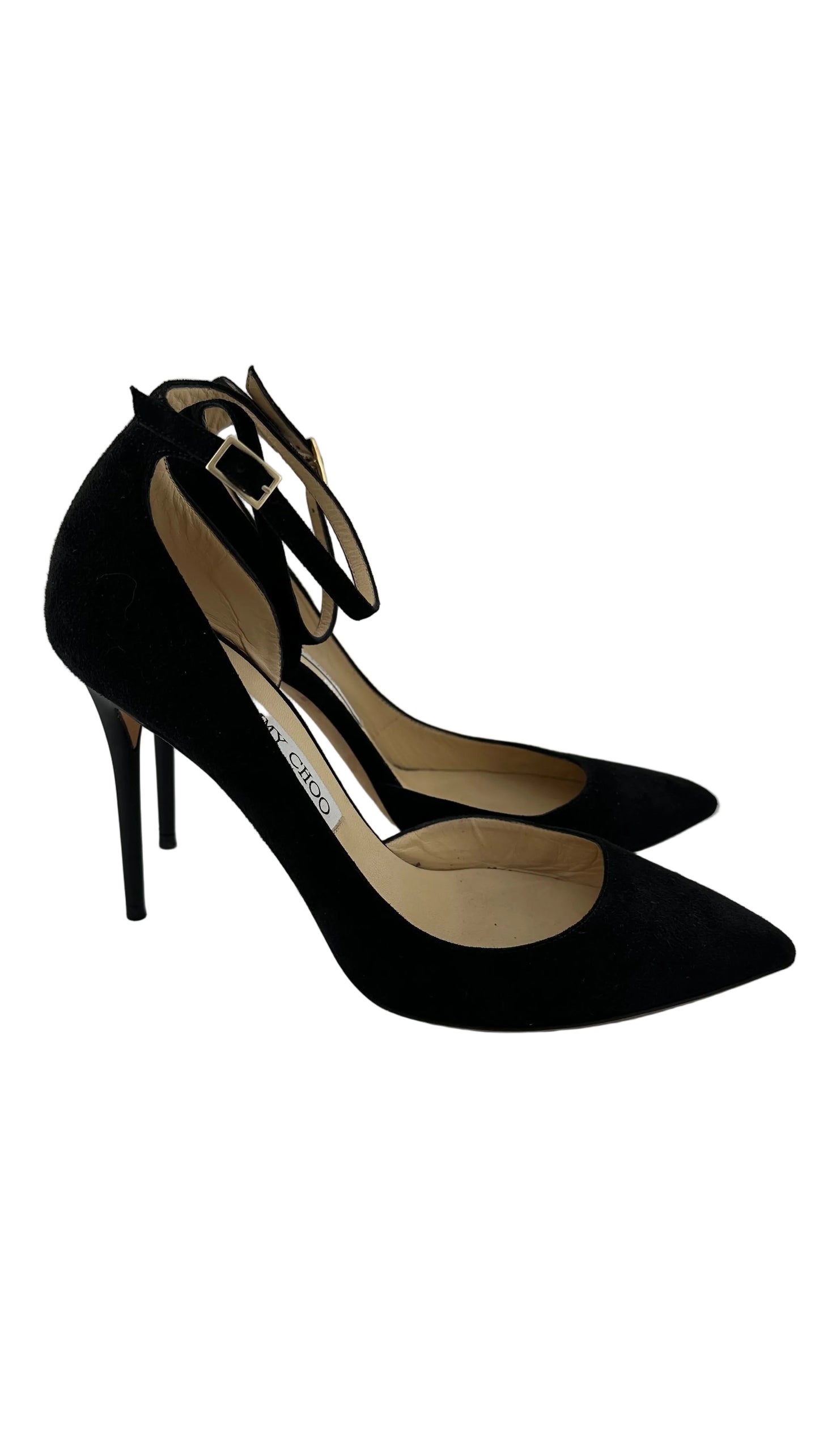 Jimmy Choo - Lucy Black Suede Ankle Strap D'Orsay Heels - 38.5