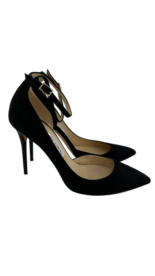 Jimmy Choo - Lucy Black Suede Ankle Strap D'Orsay Heels - 38.5