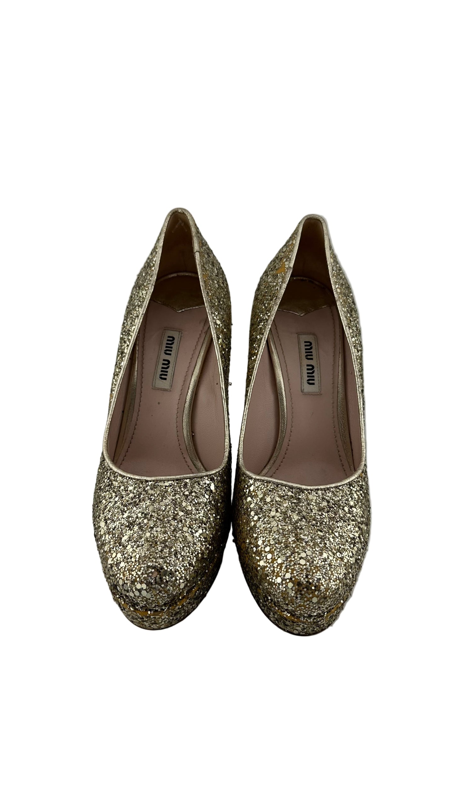 Miu Miu - Gold Glitter Heels - 37