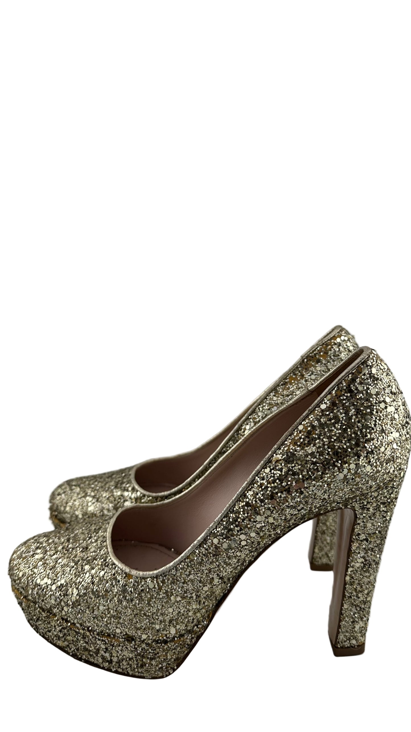 Miu Miu - Gold Glitter Heels - 37