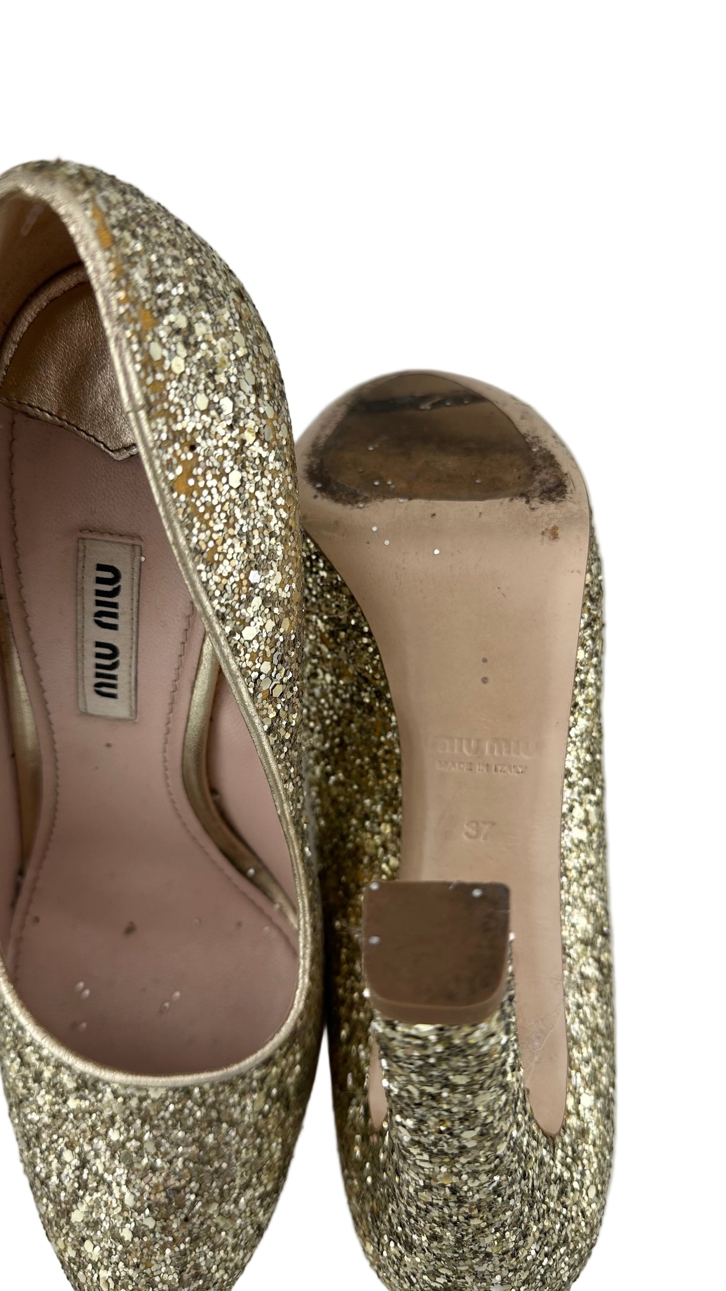 Miu Miu - Gold Glitter Heels - 37