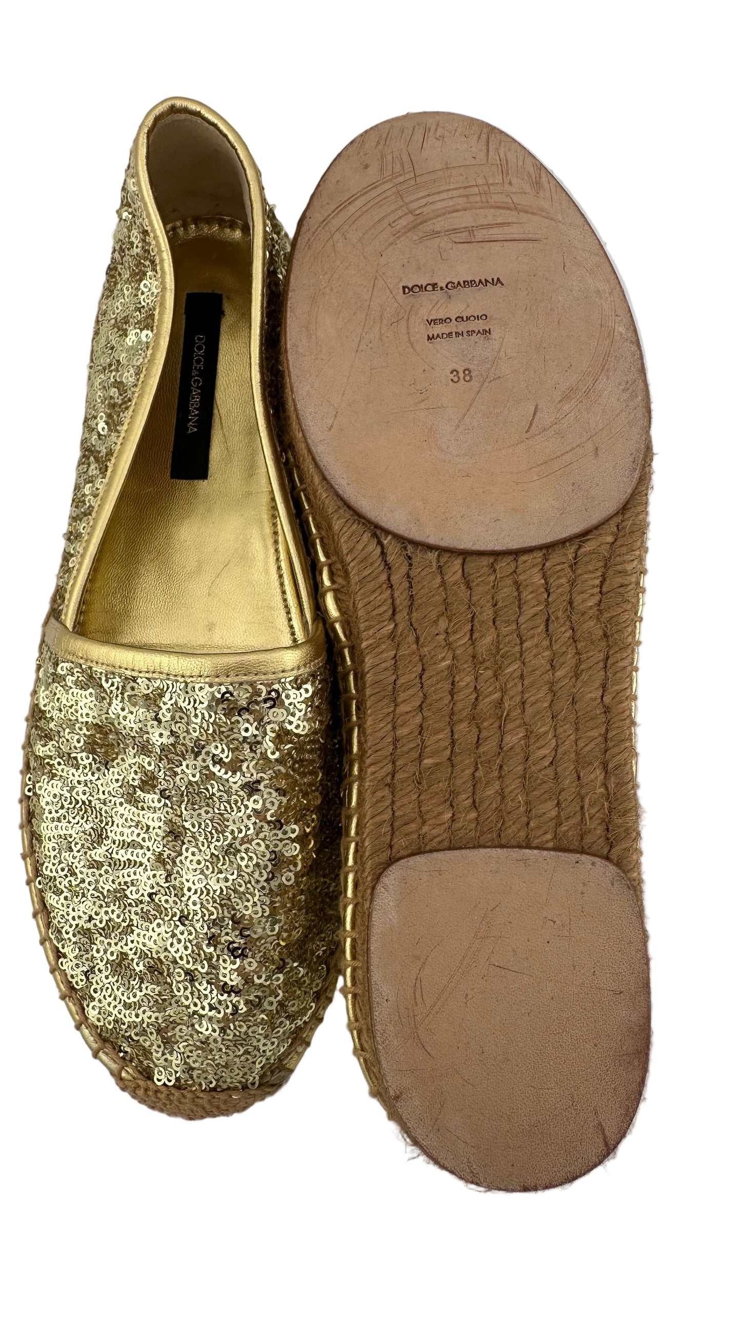 DOLCE & GABBANA - Gold Sequin Espadrille - 38