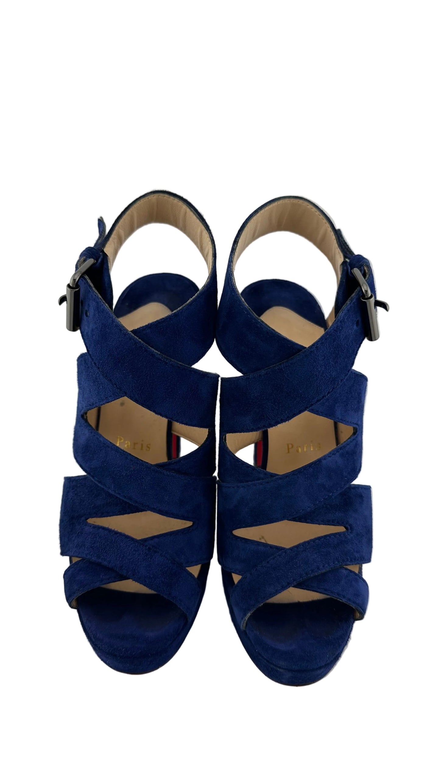 Christian Louboutin - Blue Suede Strappy Sandal Heels - 35.5