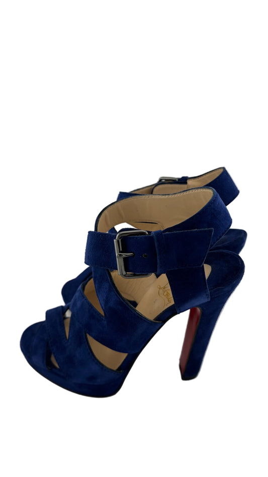 Christian Louboutin - Blue Suede Strappy Sandal Heels - 35.5