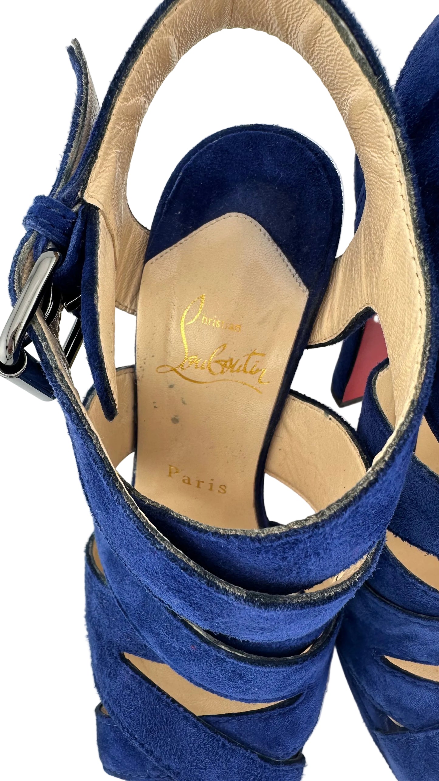 Christian Louboutin - Blue Suede Strappy Sandal Heels - 35.5