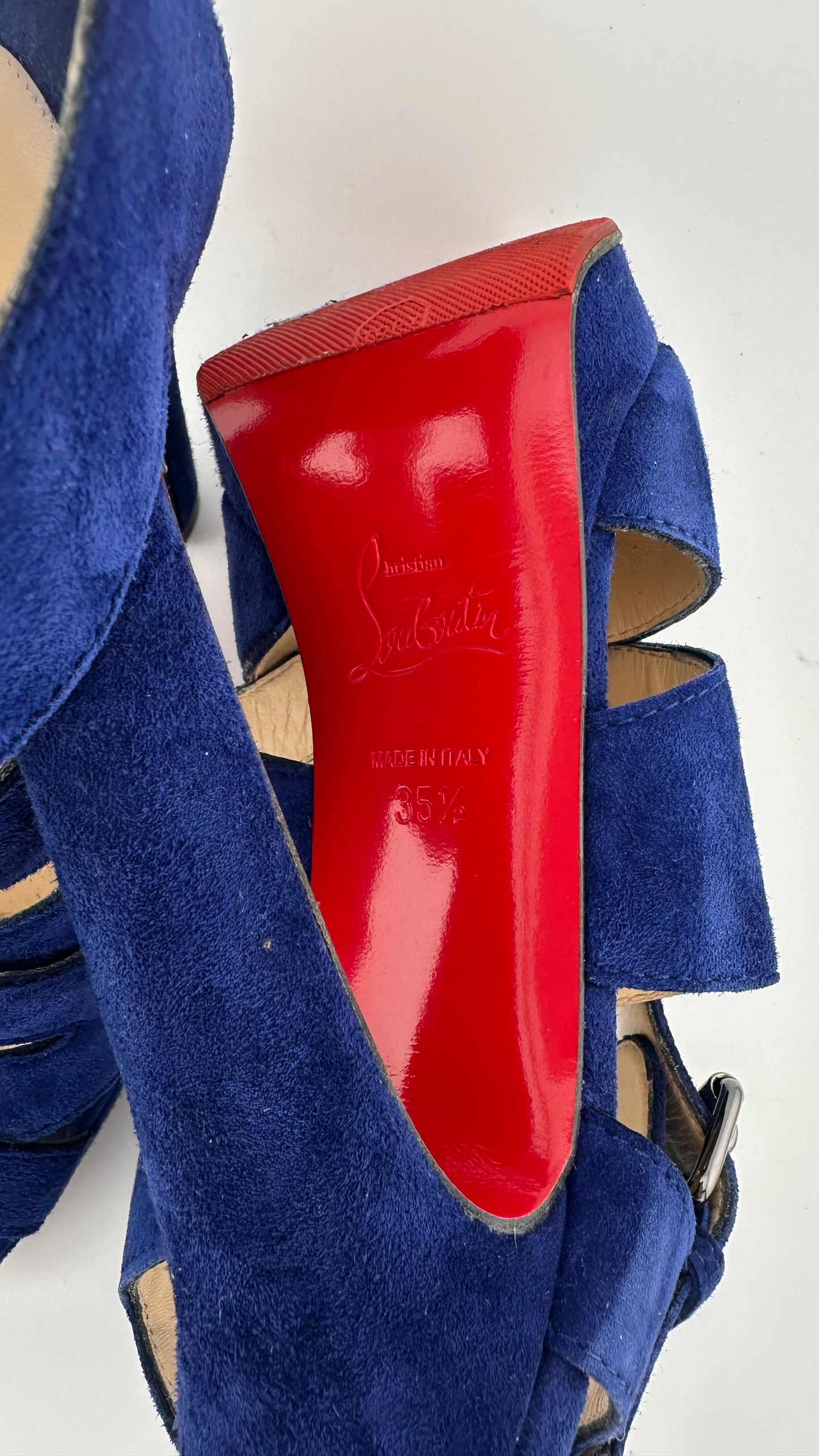 Christian Louboutin - Blue Suede Strappy Sandal Heels - 35.5