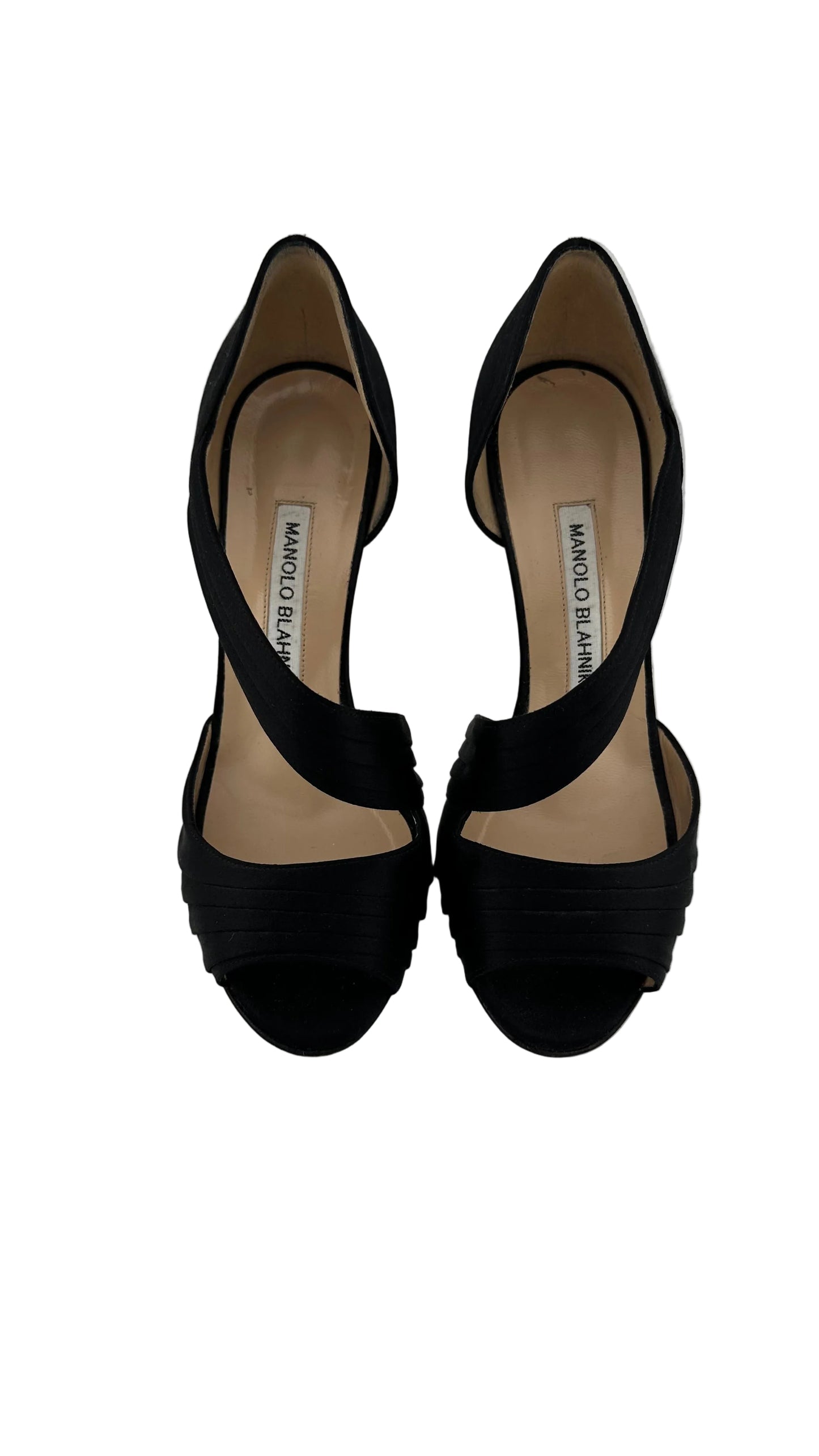 Manolo Blahnik - Black Silk Peep Toe D'Orsay Heels - 35.5