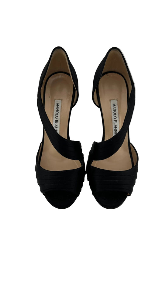 Manolo Blahnik - Black Silk Peep Toe D'Orsay Heels - 35.5