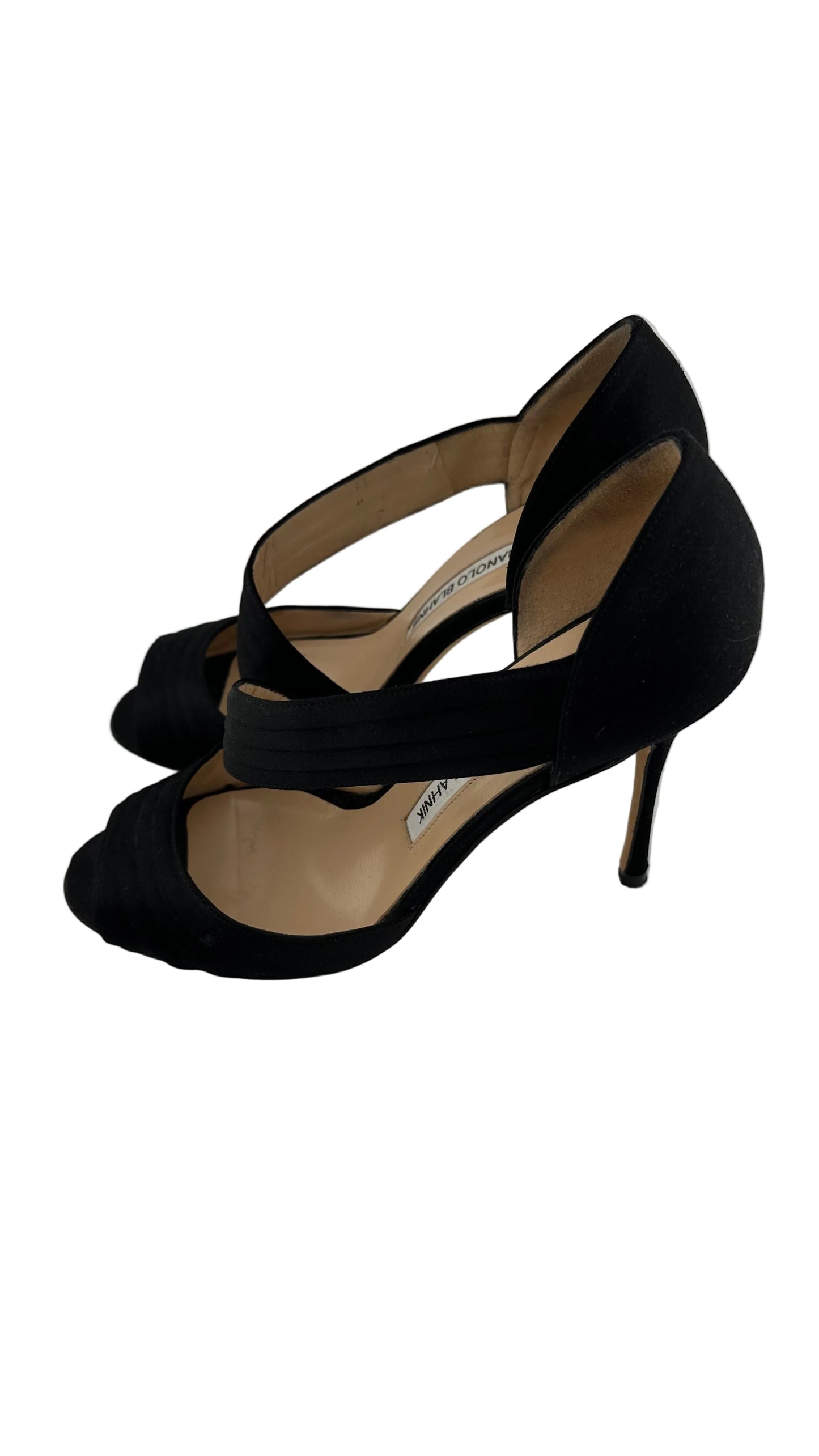 Manolo Blahnik - Black Silk Peep Toe D'Orsay Heels - 35.5