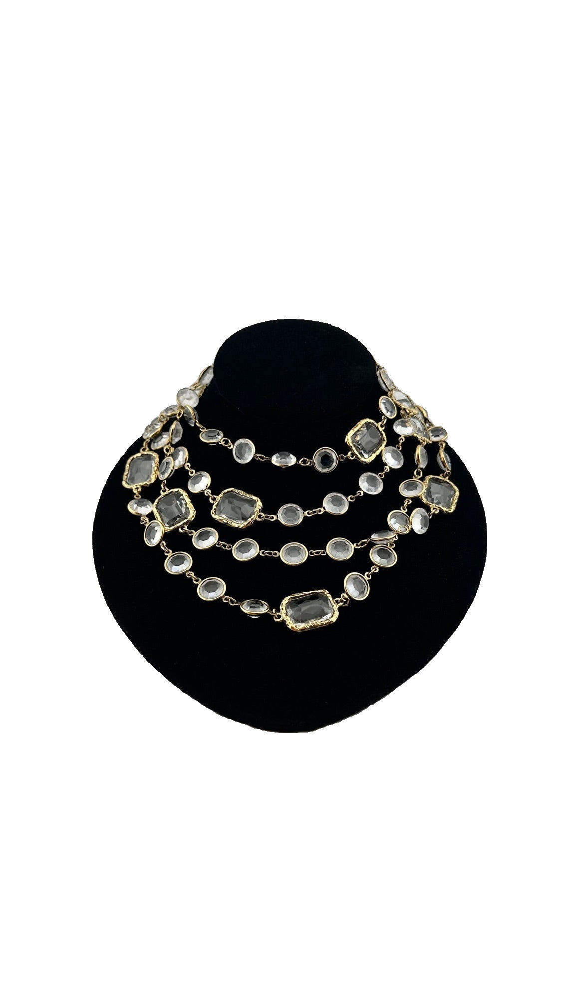 Chanel - Vintage 1981 Gold Clear Crystal Chicklet Sautoir Necklace